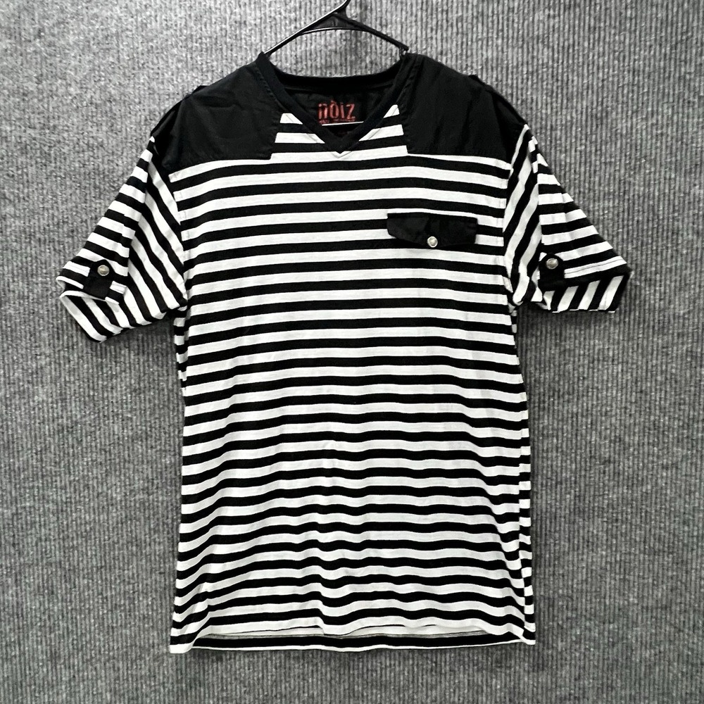 Noiz Men's Large Black And White Striped Short Sleeve Shirt Size 2XL